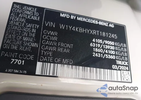 2024 Mercedes-Benz Sprinter 2500 Standard Roof 4-Cyl Diesel from USA, damaged, VIN W1Y4KBHYXRT181245